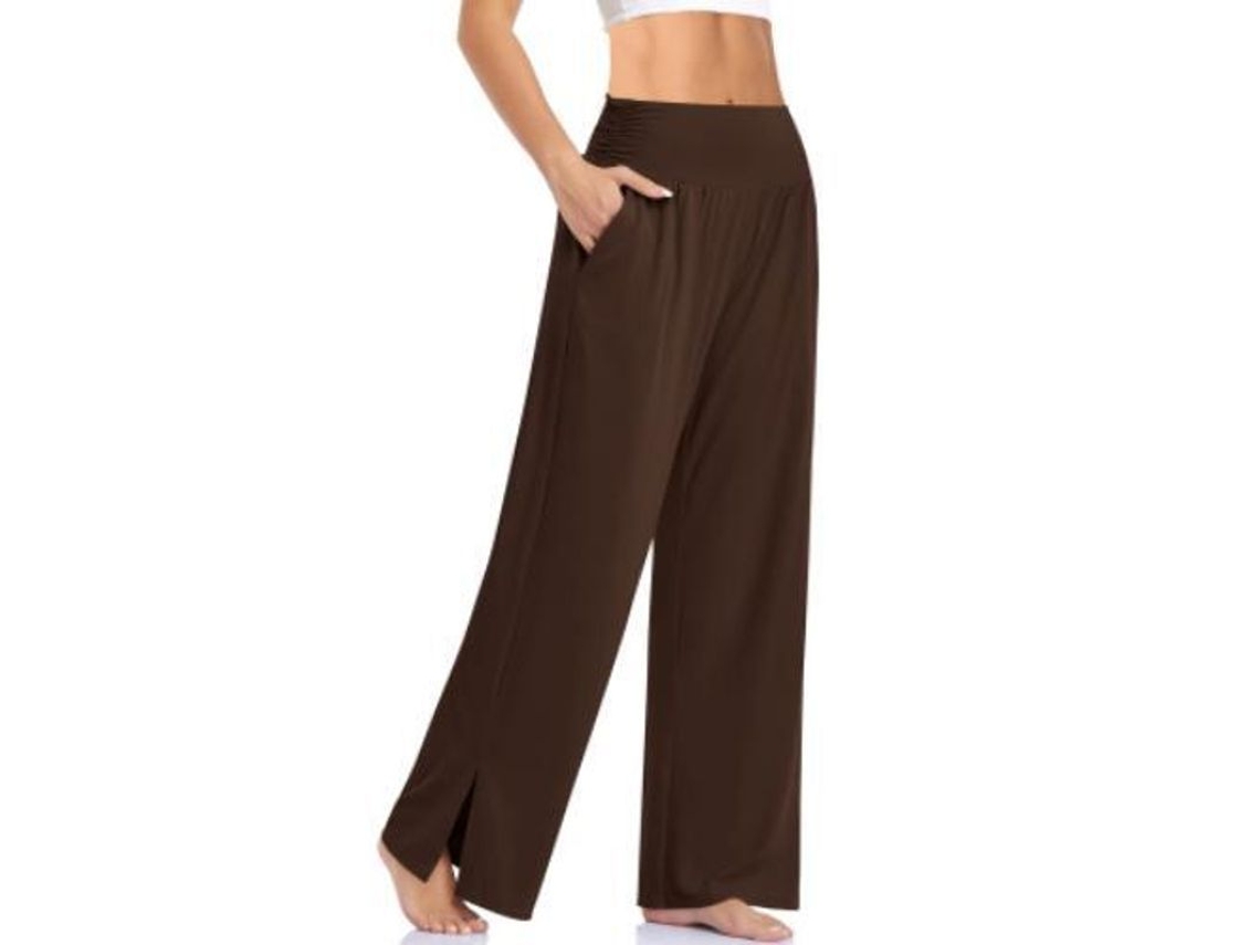 2026-pantalones De Yoga De Pierna Ancha Para Mujer De Cintura Alta Con Bolsillos Y Nudo Ajustable M Café Oscuro