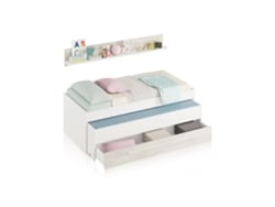 Cama doble juvenil con estante Elliot Blanco Artik (Blanco Mate) – Blanco Velho 199(cama)/180(estante) x 65(cama)/22,5(estante) x 96 (cama) / 19 (estante) cm