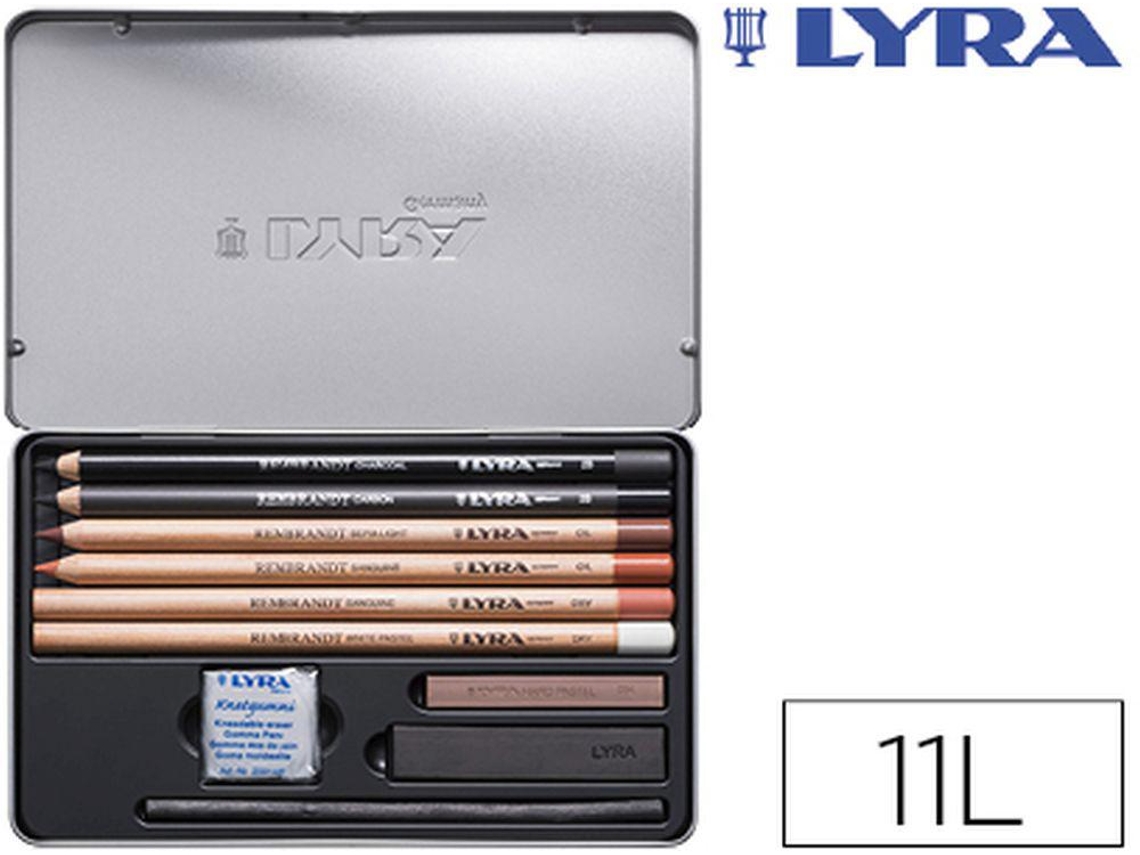 Lyra Rembrandt Lápiz Monocromo con Accesorios para Bocetar Caja Metálica de 11 Unidades