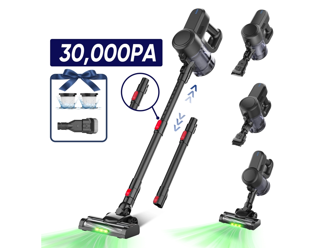 Aspiradora inalámbrica 6 en 1, 30000PA/40min de duración de la batería, filtración eficaz, LED verde, depósito de 1.5L
