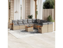 Conjunto de sofá de jardín de 11 piezas con cojines, mimbre sintético beige, DKD Home Decor