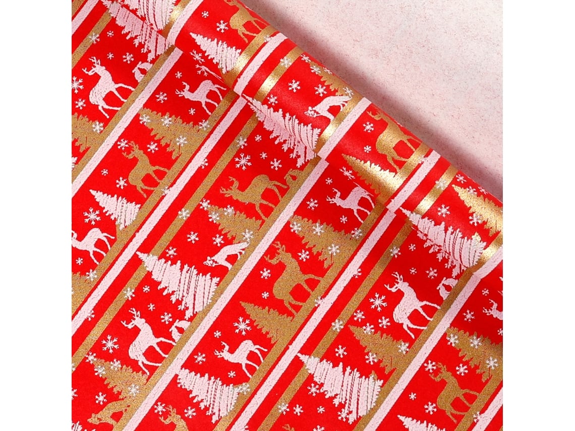 Papel de regalo navideño Chrui Festas, Solsticio de invierno, 43 cm x 10 m (rojo)