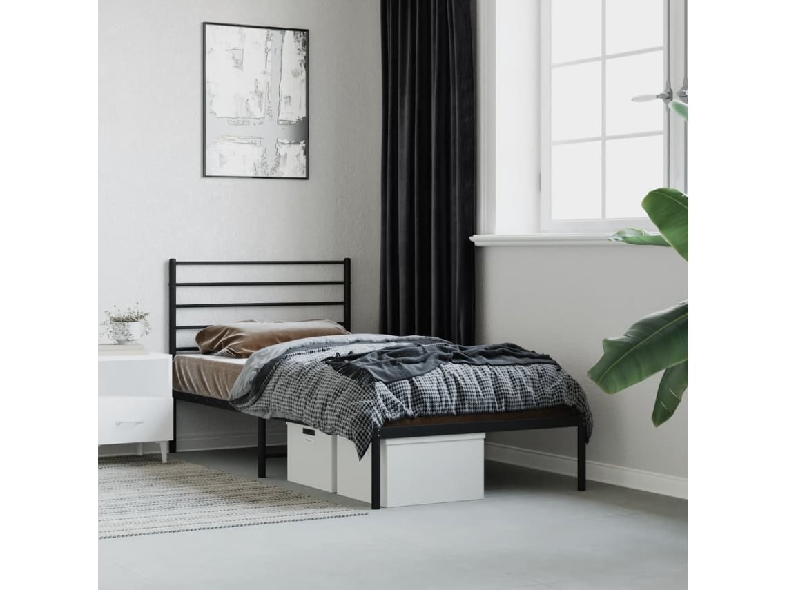 Estructura Cama Sin Colchón Con Cabecero Metal Negro 75x190 Cm