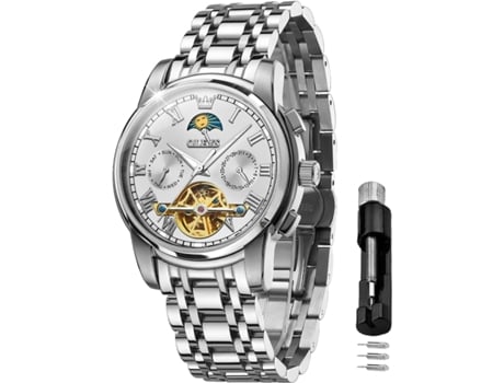 VEANXIN Reloj mecánico hueco impermeable luminoso automático para hombre(blanco)