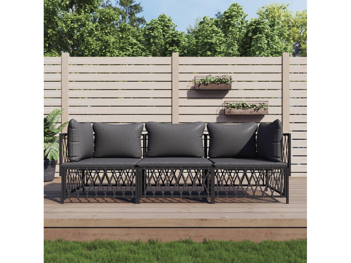 Juego Muebles De Jardín 3 Udsconjunto De Comedorconjunto De Descanso Y Cojines Acero Gris Antracita Cfw848003