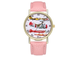 Reloj De Pulsera De Cuarzo De Moda Casual Con Elegante Correa De Cuero Rosa Y Diseño Moderno.