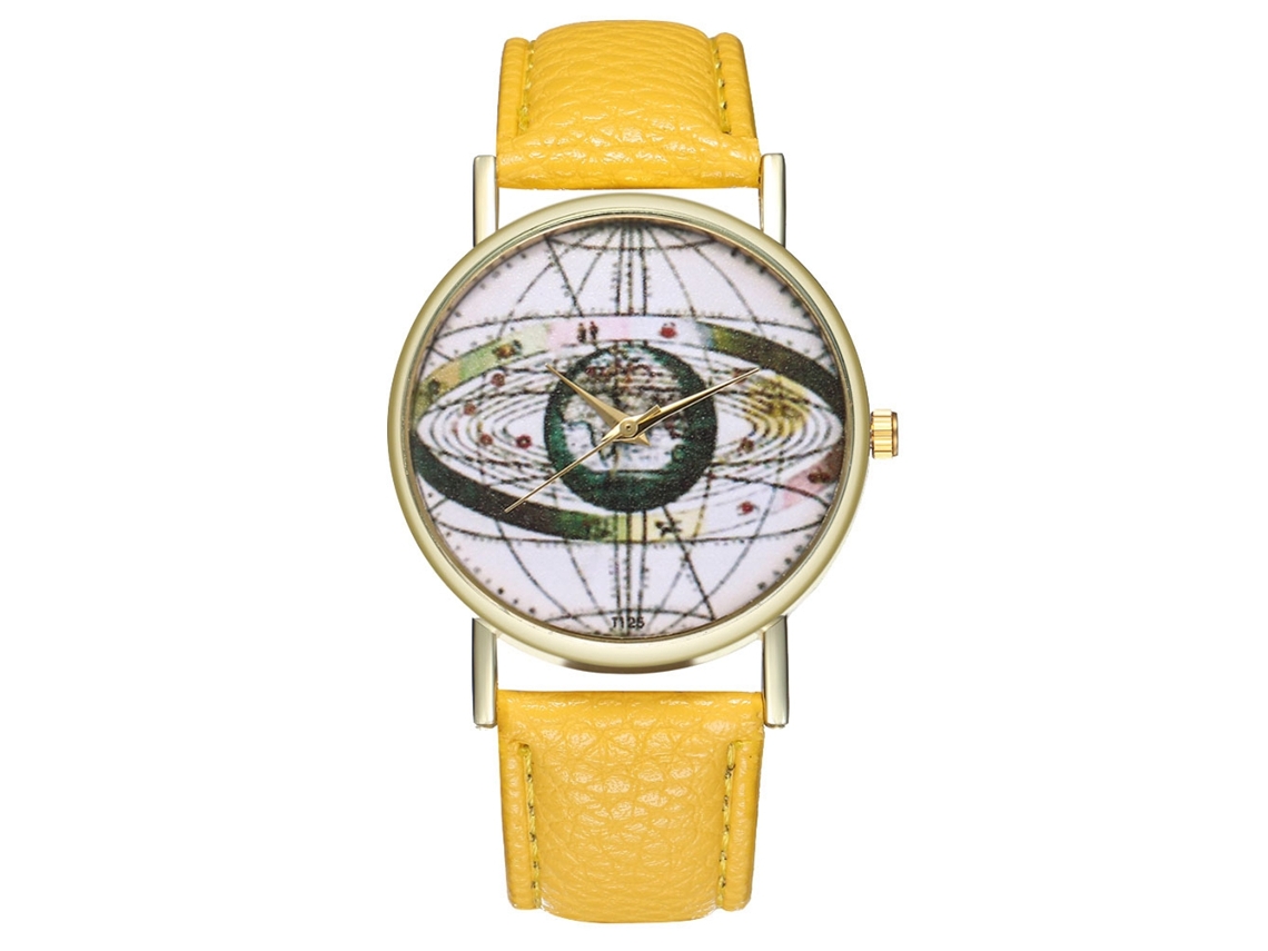 Elegante Reloj De Pulsera De Cuarzo Amarillo Con Correa De Cuero Para Hombres, Mujeres Y Adolescentes.