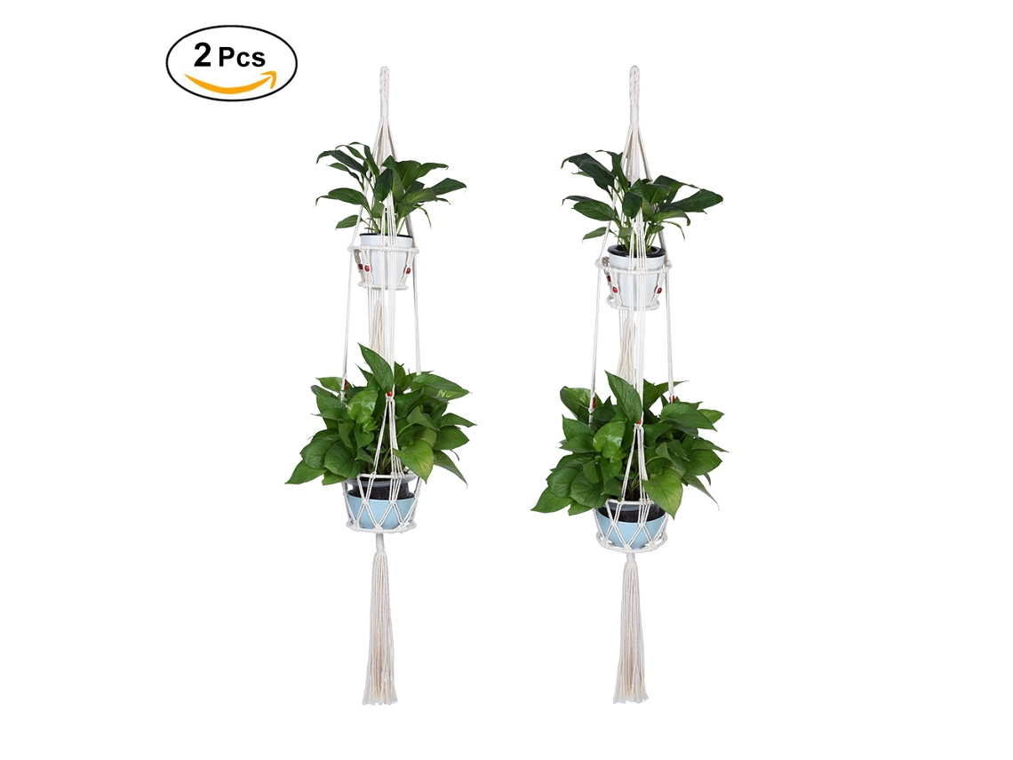 2 Soportes Dobles Para Plantas De Macramé, Cuerda De Algodón, Para Uso Interior/exterior.