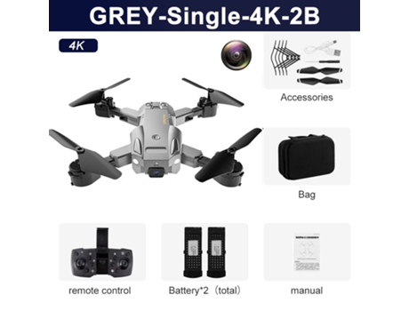 Dron Q6 con cámara única 4K, cuadricóptero plegable (2 baterías - Duración de la batería: 15 min - Gris) YIZHOOD