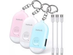 Alarma de bolsillo recargable de 130 dB con luz LED (paquete de 3)
