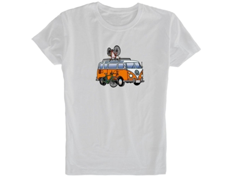 Camiseta de Hombre para Cicling KRUSKIS Hippie Van Bike Blanco (L)