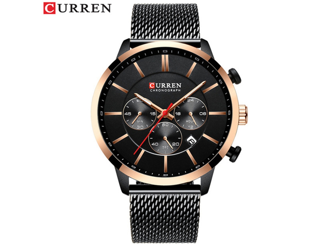 Reloj De Cuarzo Impermeable Para Hombre (negro Y Oro Rosa), Correa Milanesa De Seis Agujas, Indicador De Fecha.
