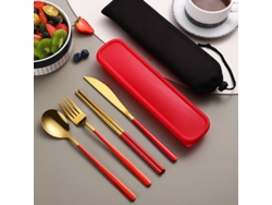 (oro Rojo) Juego De Cubiertos Portátil De Acero Inoxidable 304, Que Incluye Cuchillo, Tenedor, Cuchara Y Caja De Almacenamiento.