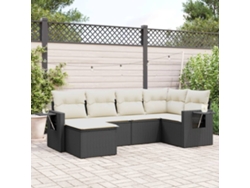 Conjunto de sofá de jardín de 6 piezas con cojines, mimbre sintético negro, DKD Home Decor