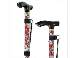 Bastón plegable ajustable de aluminio con estampado floral, ideal para senderismo y acampada. Ayuda de movilidad duradera.