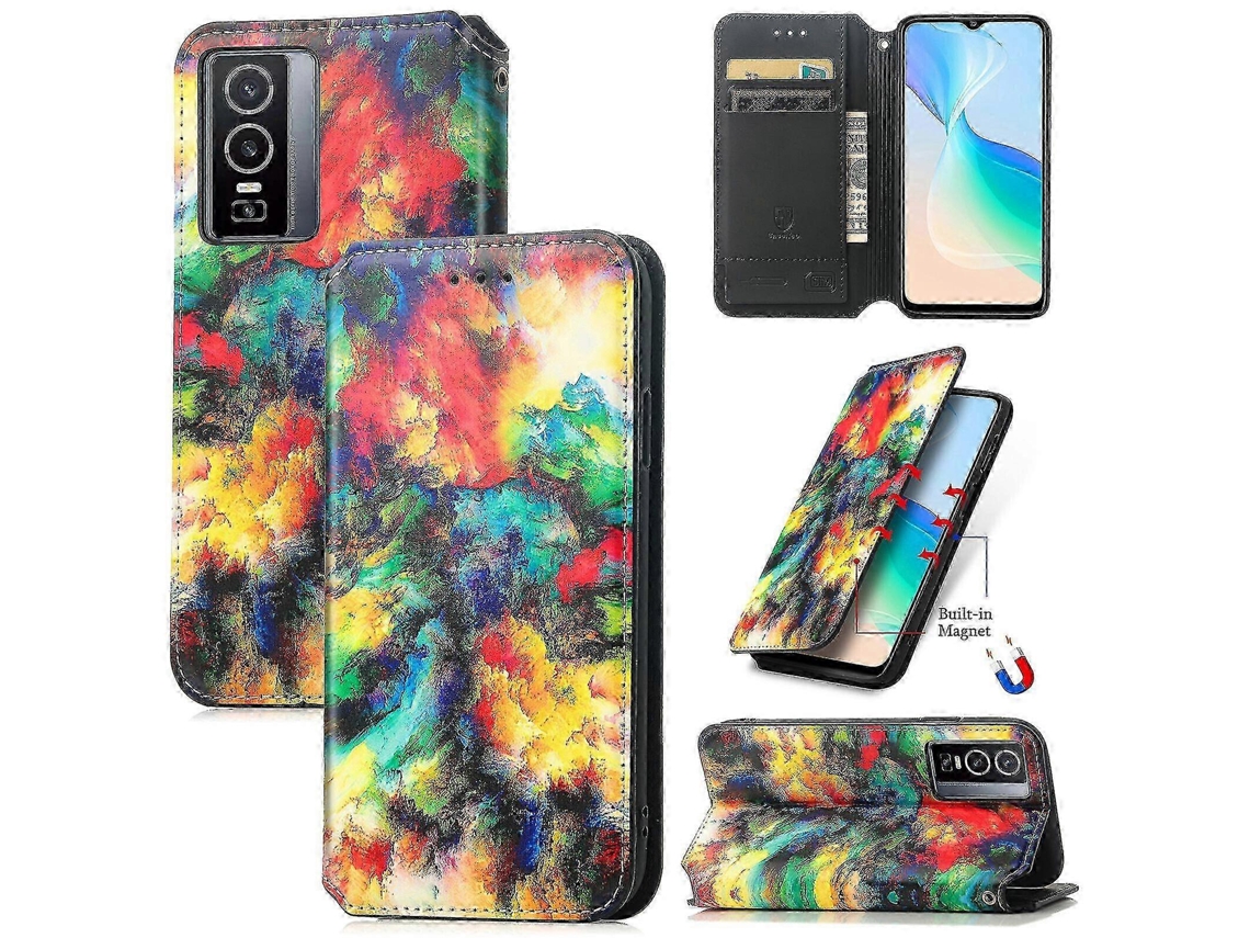 New Case Compatible With Vivo Y76 5g Cover Magnetic Leather Colorful Wallet Case Coque Blocking Card Slot Stand - Yellow Blue Red 26s