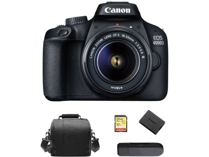 Kit Cámara Réflex CANON EOS 4000D EF-S 18-55MM F3.5-5.6 III + SD32GB + Bolsa + Batería LP-E10 + lector de tarjetas