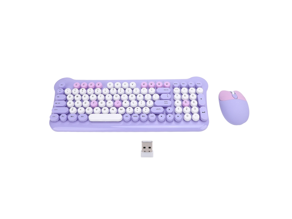 Combo Teclado E Mouse Sem Fio 2.4g Com Teclas Redondas Coloridas 98 Teclas Para Laptop Pc Desktop Roxo