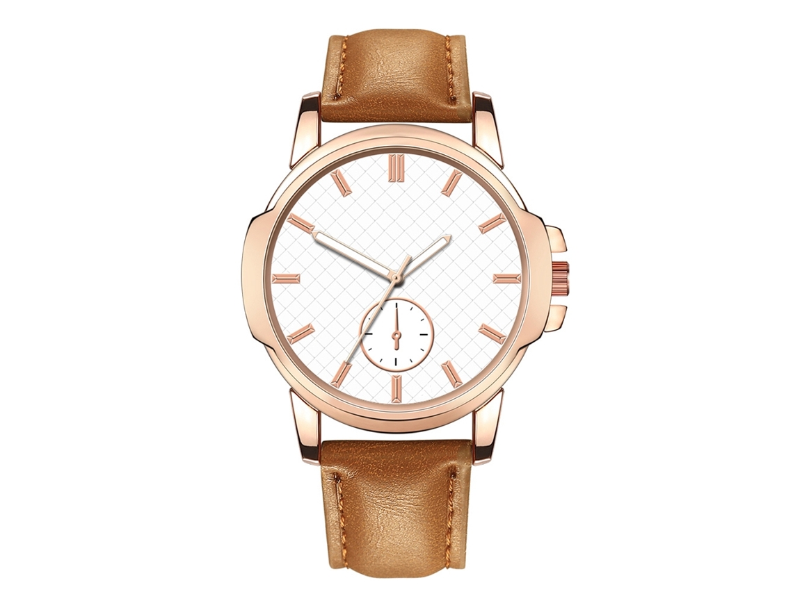 Reloj De Pulsera Sencillo De Aleación Para Hombre Con Esfera Redonda Y Movimiento De Cuarzo (marrón Claro Y Blanco).