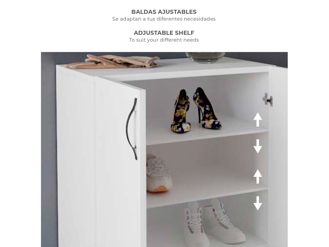 Armario Multiusos Zapatero CATTER HOUSE Rodas Blanco 60X33X87 Cm Con 2 Puertas Y 3 Baldas de Altura Ajustable Color Blanco