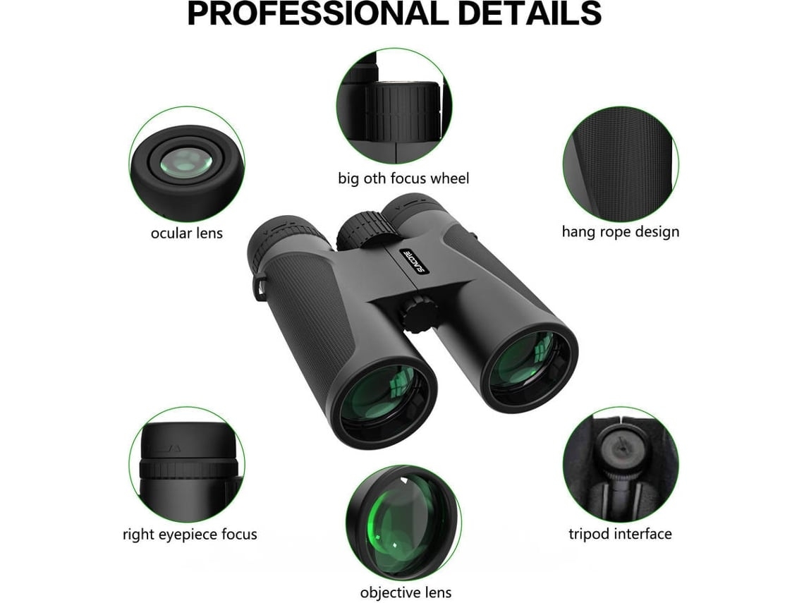 Prismáticos ENKERS Potente adulto compacto 12X42 HD con lentes Bak4 Prism Fmc para acampar con observación de aves, negro