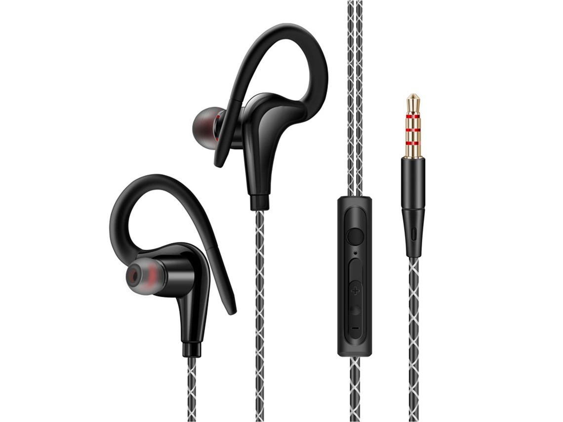 Auriculares deportivos con cable para correr, intraaurales con gancho de 3,5 mm y micrófono, resistentes al agua para teléfono móvil.