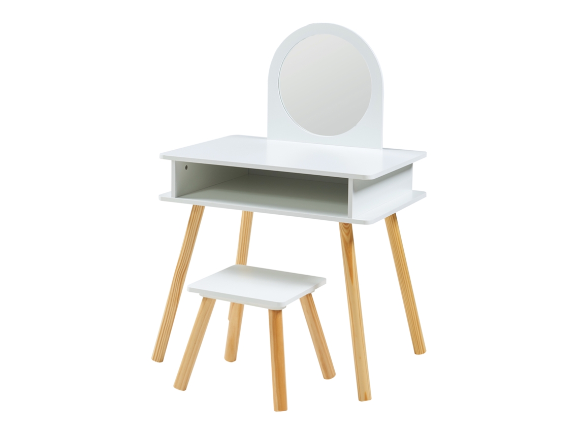 Tocador infantil con taburete Ovanåker - Blanco/Natural [EN.CASA]