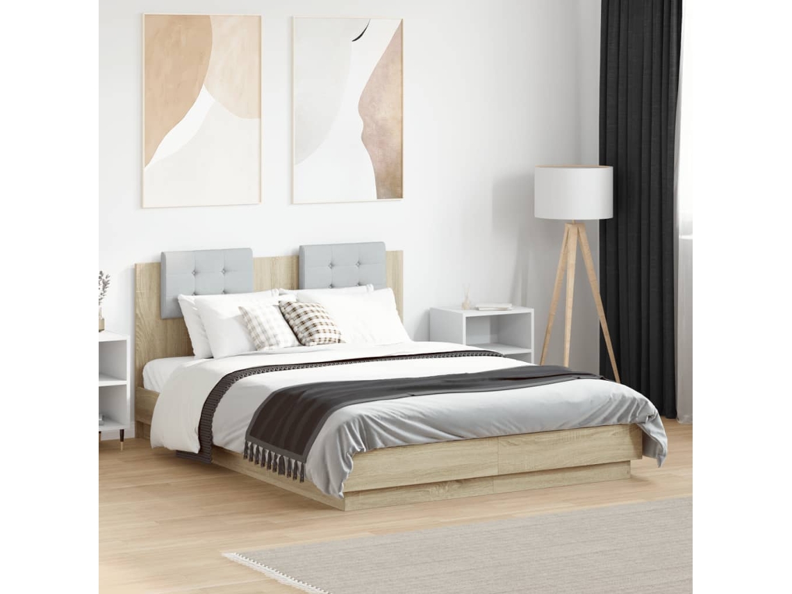 Cama Con Cabecero Madera De Ingeniería Roble Sonoma 140x190 Cm