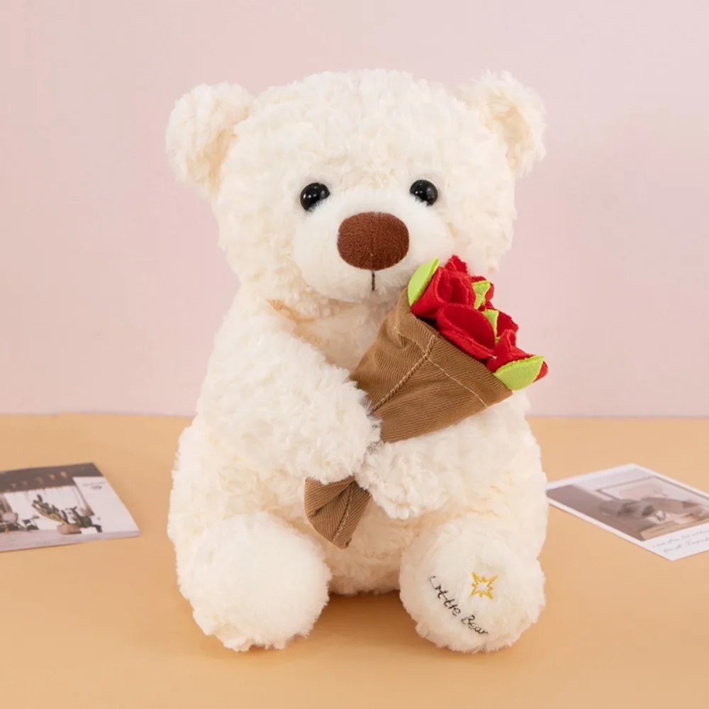 (blanco, 25 Cm) Oso De Peluche Creativo Y Romántico Con Rosas, Desmontable, De Dibujos Animados