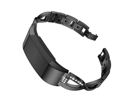 Pulsera con banda de reloj de acero inoxidable macizo con tachuelas de diamantes en forma de X para Fitbit Charge 2, color negro VENISYMLIS