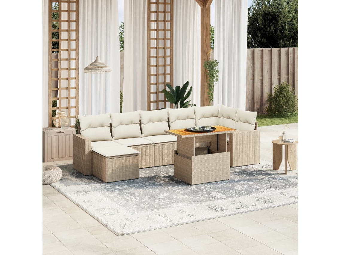 Conjunto de sofá de jardín con cojines, mimbre beige PE Dkd Home Decor