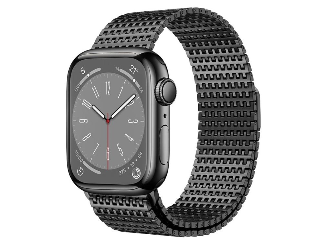 Correa magnética de malla milanesa con pasador de seguridad FWINL para Apple Watch (46 x 44 mm)