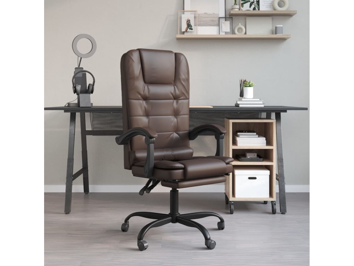Silla de oficina reclinable masaje cuero sintético marrón