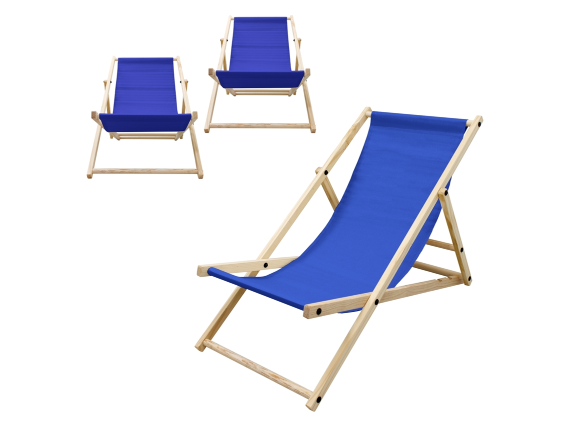3x Silla De Playa Ecd Germany Azul Oscuro Madera Pino Tejido Oxford Impermeable Hasta120kg