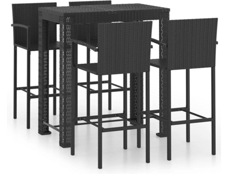 Conjunto 5 Conjunto de bar para jardín VIDAXL Negro Poli Ratán (100x60.5x110.5 cm)