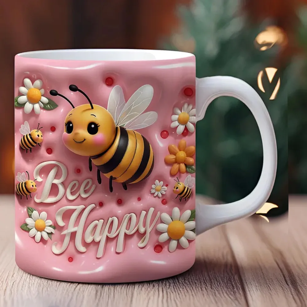 (blanco, 330 Ml) Taza De Café De Cerámica Con Diseño De Abeja De Dibujos Animados, Taza De Té Con Leche 3d, Taza De Desayuno Creativa