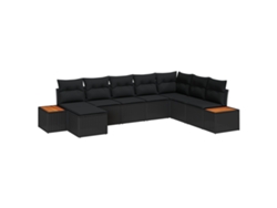Conjunto 8 De Sofá De Jardín Con Cojines Vidaxl Negro Poliratán Acero