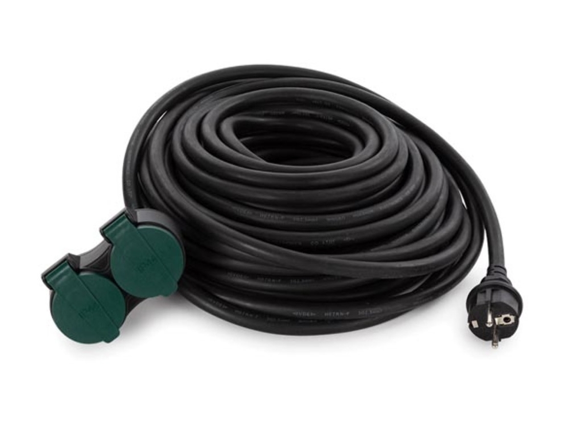 Alargador Exterior Con 2 Tomas - 20 M - Negro - 3G2.5 - Schuko VELLEMAN