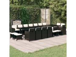 19 Pcs Conjunto Jantar P/ Jardim C/ Almofadões Vime Pe Preto Dkd Decoración Del Hogar