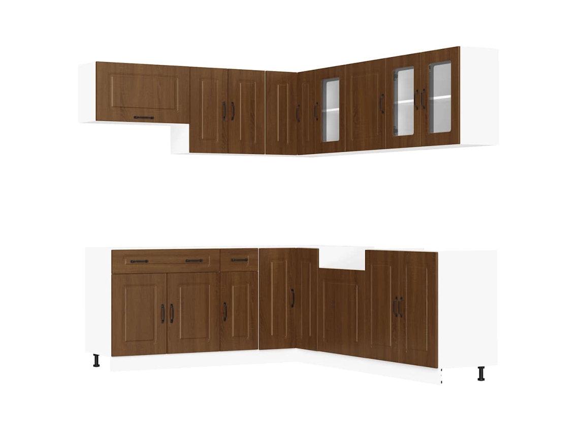 Juego de 11 gabinetes de cocina, roble marrón, EXCLUSIVO DE MAISON