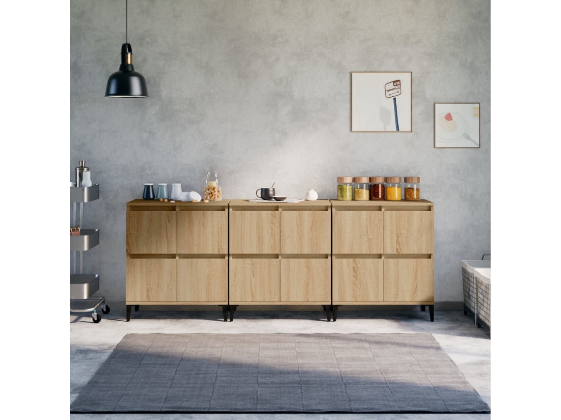 Pack 3 Uds Aparador | Mueble De Comedor | Buffetes Madera Contrachapada Roble Sonoma 60x35x70 Cm Wsd502768