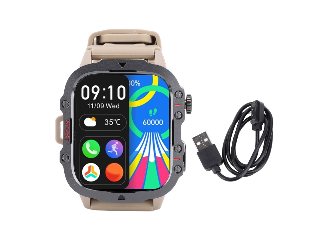 Reloj Inteligente Con Resistencia Al Agua De 30 M, Bluetooth, Diseño Deportivo Y Pantalla Táctil Tft Beige De 1,96 Pulgadas.