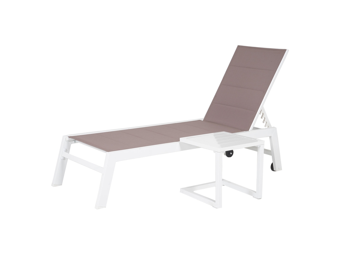 Conjunto de tumbona y mesa auxiliar BARBADOS en textileno color topo - aluminio blanco HAPPY GARDEN