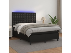 Cama box spring colchón y LED cuero sintético negro 140x200 cm