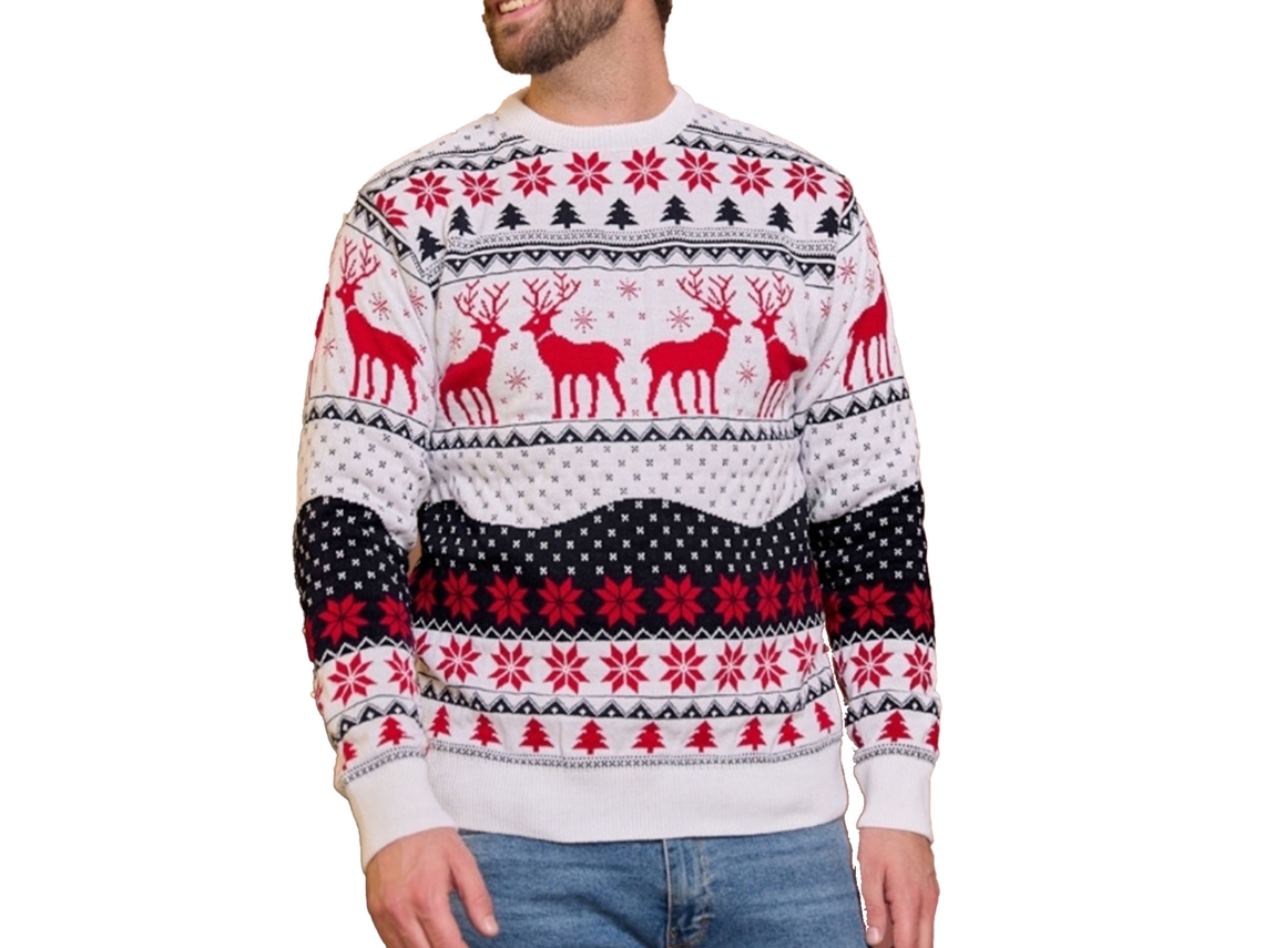 2026altiro-jersey De Navidad Con Estampado De Ciervo Y Copos De Nieve Manga Larga Cuello Redondo Tejido Caliente Para Hombre Talla Xl Blanco