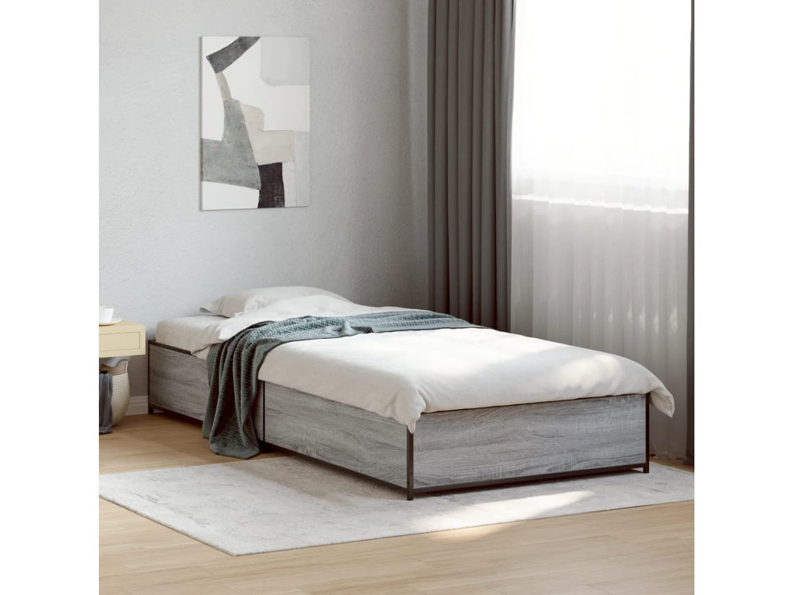 Estructura Cama Madera Ingeniería Metal Gris Sonoma 75x190 Cm