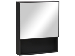 Armario de pared de acero inoxidable con espejo, 2 estantes interiores y estante de cristal abierto, 46 x 13,5 x 58 cm