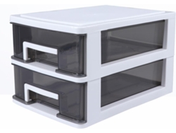 Caja Organizadora De Plástico De 2 Niveles, Tamaño Mediano, Transparente Y Negra, Para Cosméticos.
