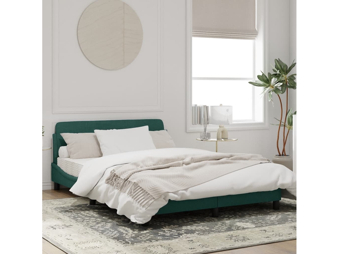 Estructura Cama Sin Colchón Terciopelo Verde Oscuro 140x190 Cm