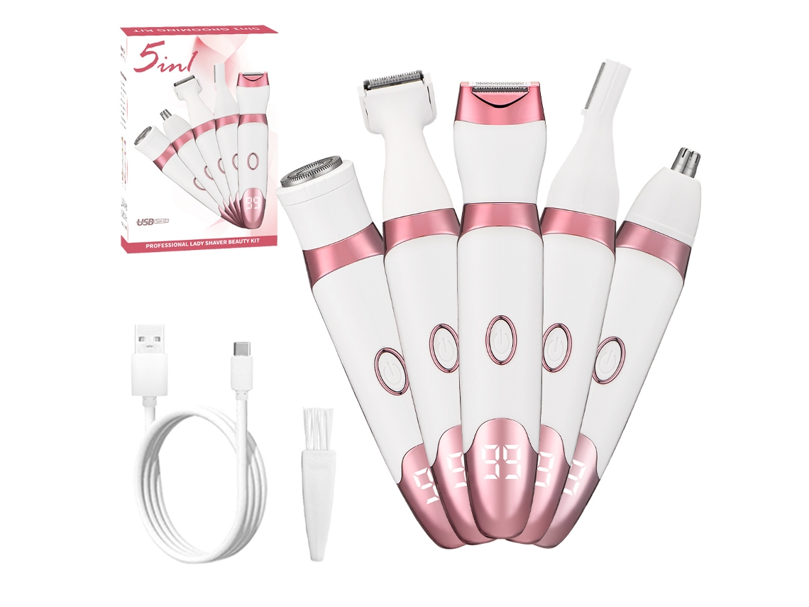 Afeitadora Eléctrica 5 En 1 Para Mujer, Recargable, Resistente Al Agua Ipx7, Para Rostro Y Cuerpo, Tamaño Compacto, Adecuada Para Uso Diario